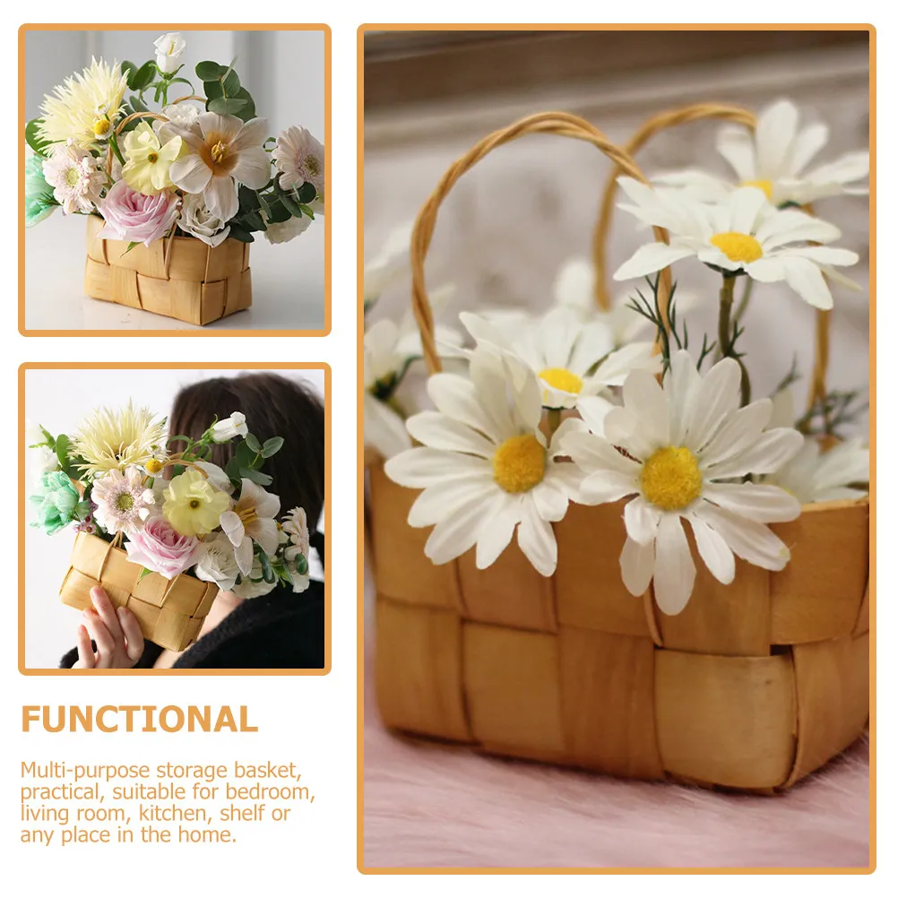 Mini Wooden Woven Basket Fine Workmanship Multipurpose Storage for Kitchen Living Room Bedroom Shelf Decorative Natural Tabletop