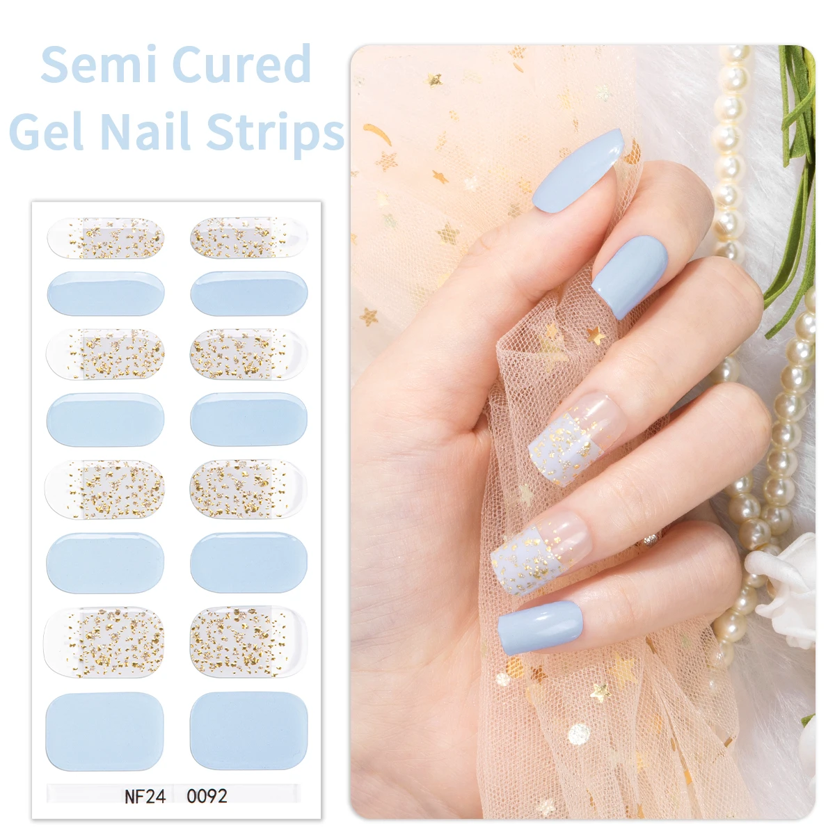 16 dicas gradiente semi-curado gel adesivo de unhas glitter folha de ouro tiras de esmalte de longa duração cobertura completa gel arte do prego adesivos