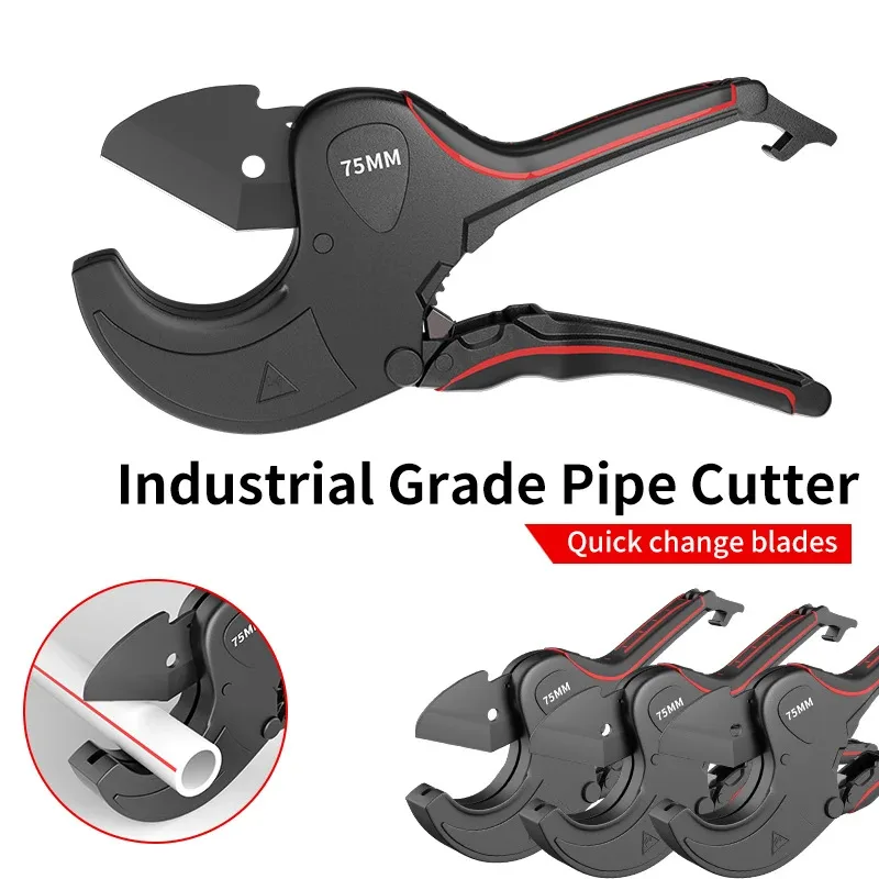 Ratchet Pipe Cutter 32-75mm, Aluminum Alloy Scissor Tool for Cutting PVC PU PP PE Plastic Hose Tube, Hand Tool