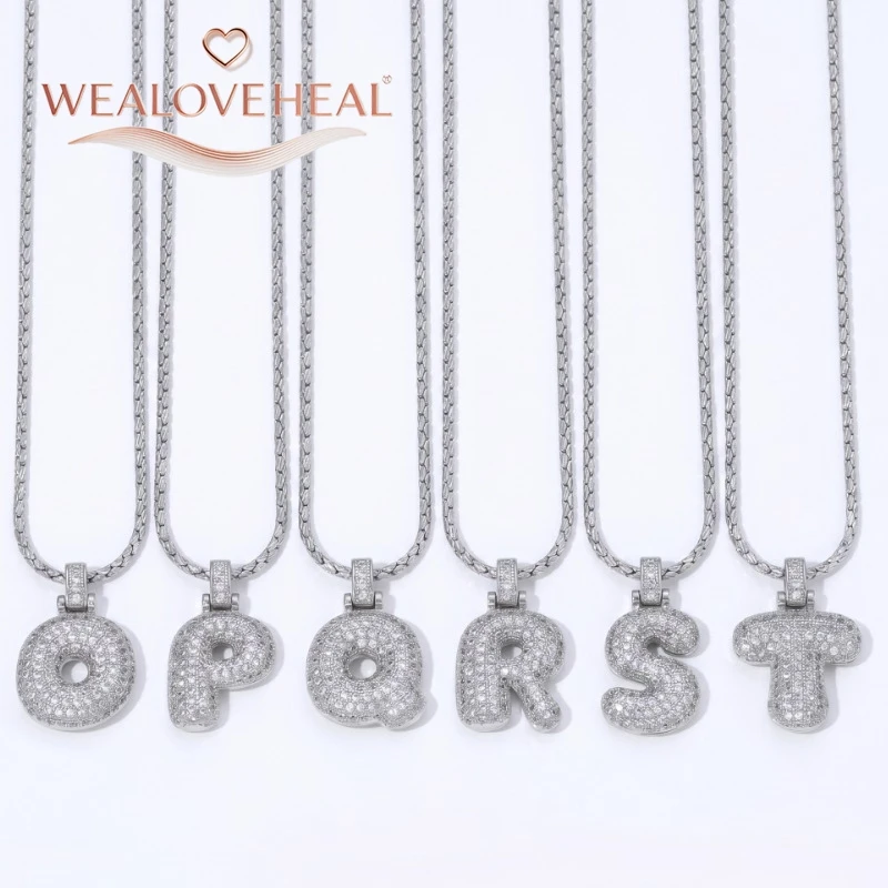 Rhodium-Plattierte A-Z Bubble Initial-Halskette, Puff-Ballon-Buchstaben-Anhänger-Halsketten mit Zirkonia, Hip-Hop-Schmuck-Geschenk für Frauen und Männer – Detail 18
