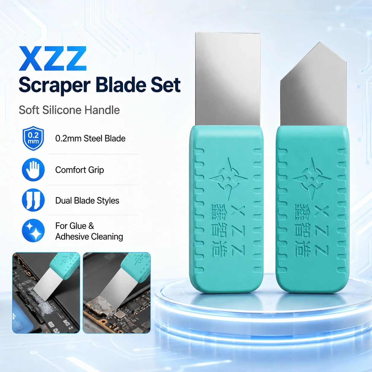 Xinzhizao Non-Magnetic Solder Scraper Silicone Handle Sharp Blade Disassembler Pry Tool for Phone Motherboard IC Repair Tool Kit