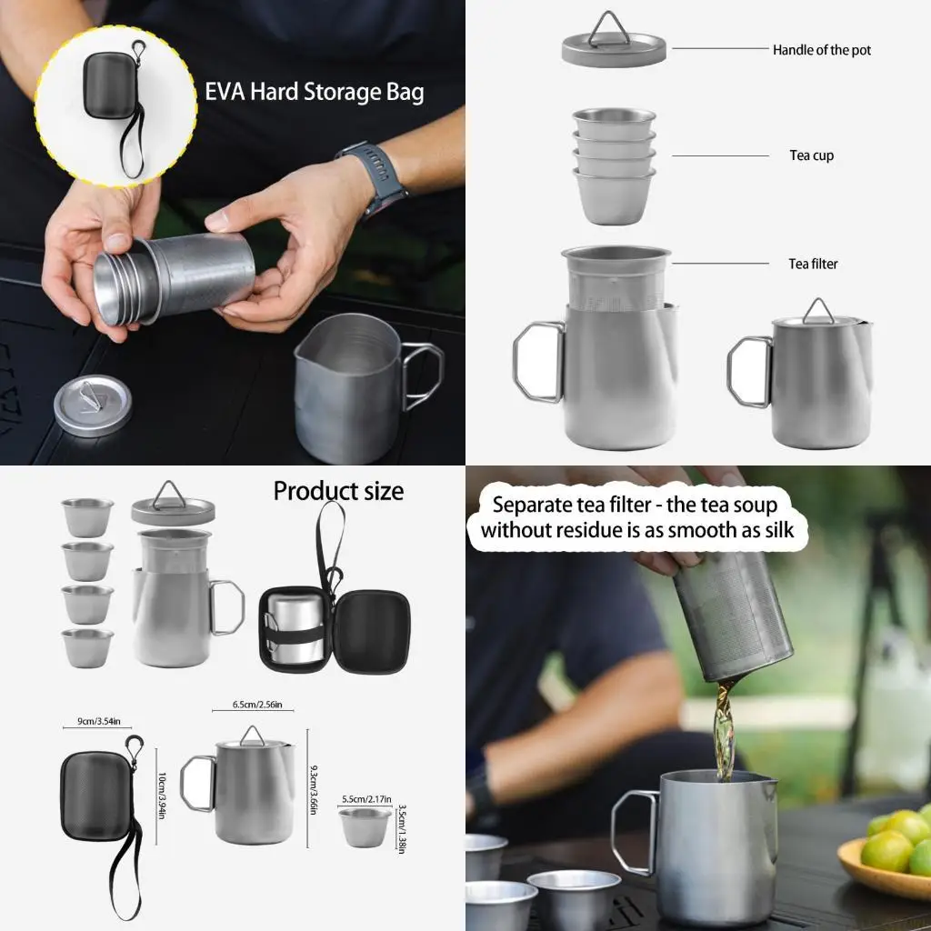 

M5TC 6 шт. портативные уличные чашки для чая из нержавеющей стали 304, долговечность, легкий чайный горшок для туристов,