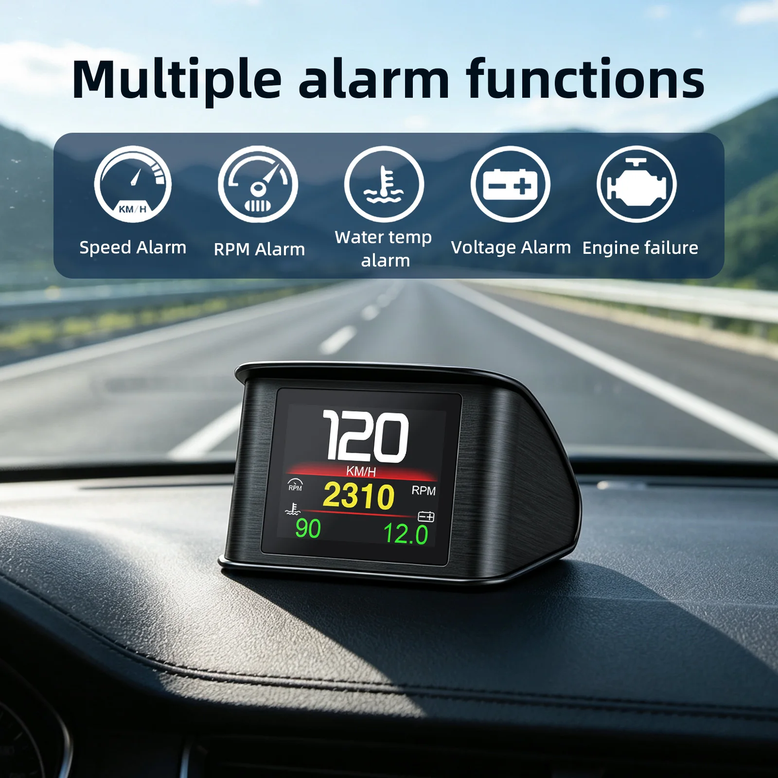 OBDII Pro Digital Meter P10 Head Up Dashboard OBDII EUOBD Car Gauge Cluster HUD Display Shift Reminder Water Temp RPM KM/H MPH