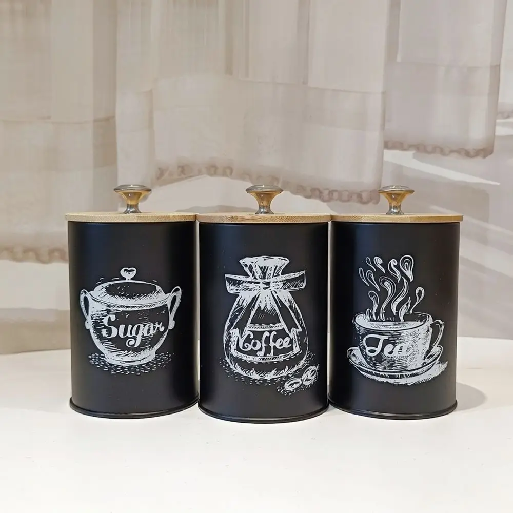 Kitchen Organizer Metal Storage Canister Bamboo Lid Airtight Food Jar Modern Minimalist Style For Tea Coffee
