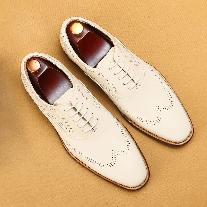 

Mens Formal Brogues Leather Business Oxford Shoes Pointed Toe White British Style