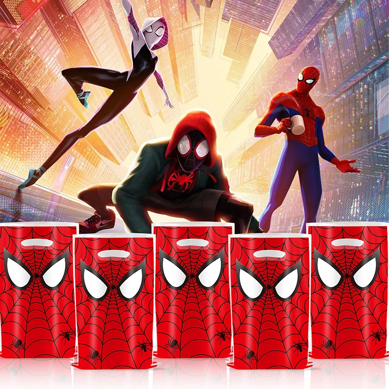 Sacs cadeaux de fête d'anniversaire Spiderman, sac à bonbons en plastique thème araignée, sac de butin de fête pour enfants, fournitures de décoration pour cadeaux de fête d'anniversaire pour enfants