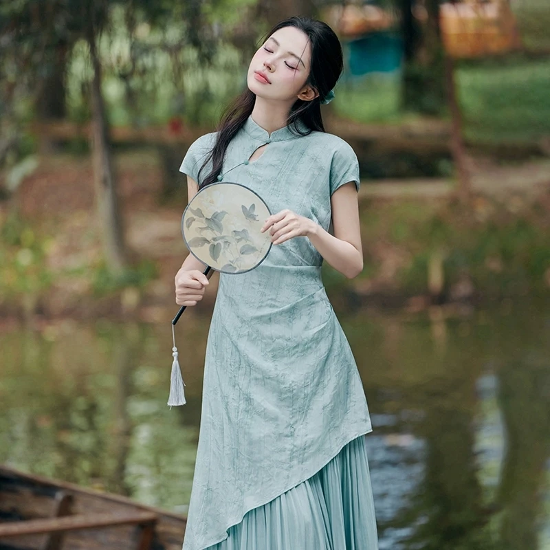 فستان تشيباو عتيق فستان شاي على الطراز الصيني الجديد للسيدات صيفي زن أومبير تصميم أنيق شيونغسام ملابس نسائية أنثوية ذات لون رائع #3