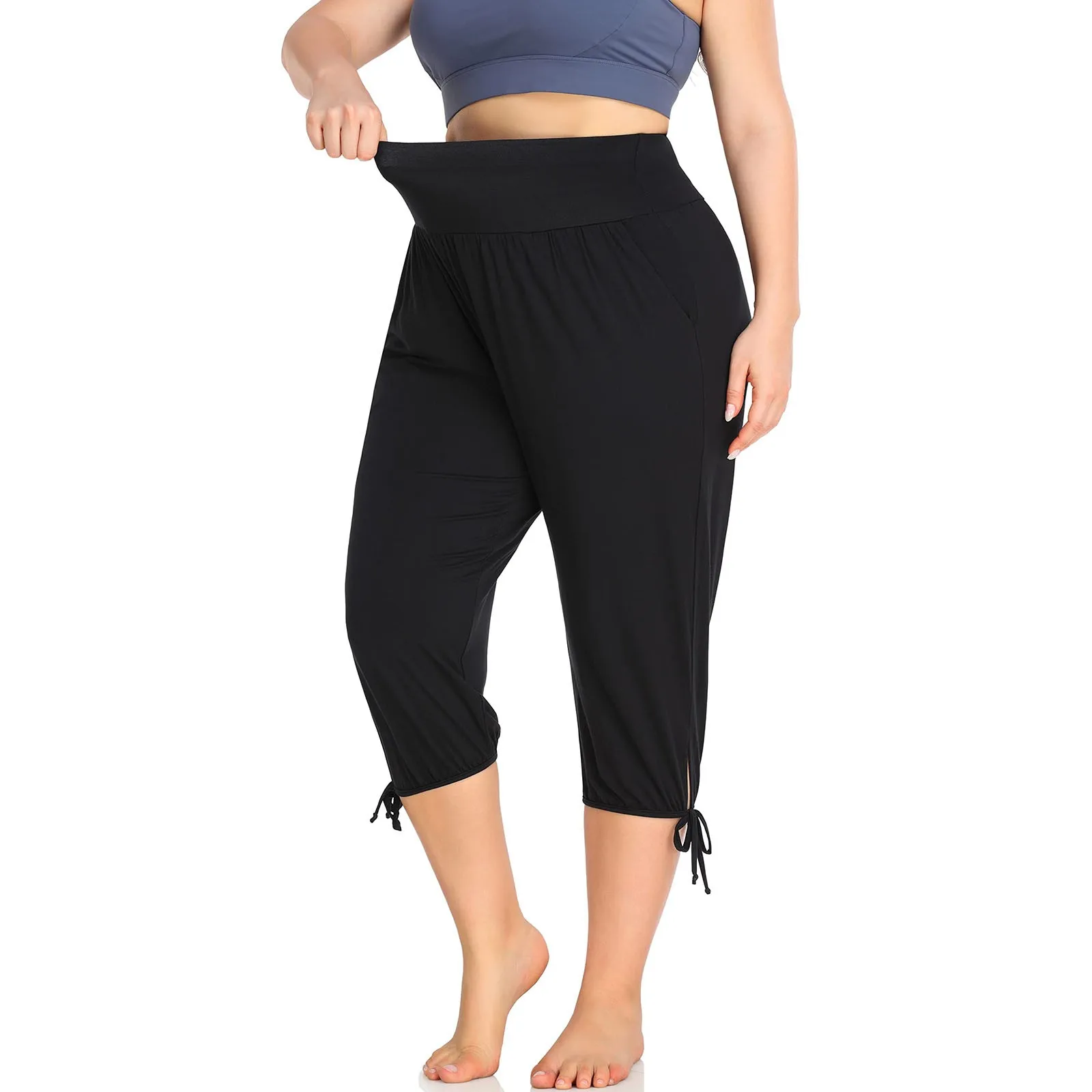 Damski Plus Size spodnie rybaczki do jogi kryty na co dzień wygodne zrelaksowane joggery z kieszeniami Fitness Slim spodnie Push Up 2024 nowe spodnie