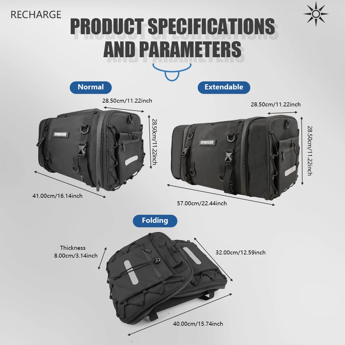 Motorcycle Rear Seat Bag Travel Luggage Waterproof Expandable Motor Tail/Trunk/Rack Bag For Motor Accessories Pet Bag