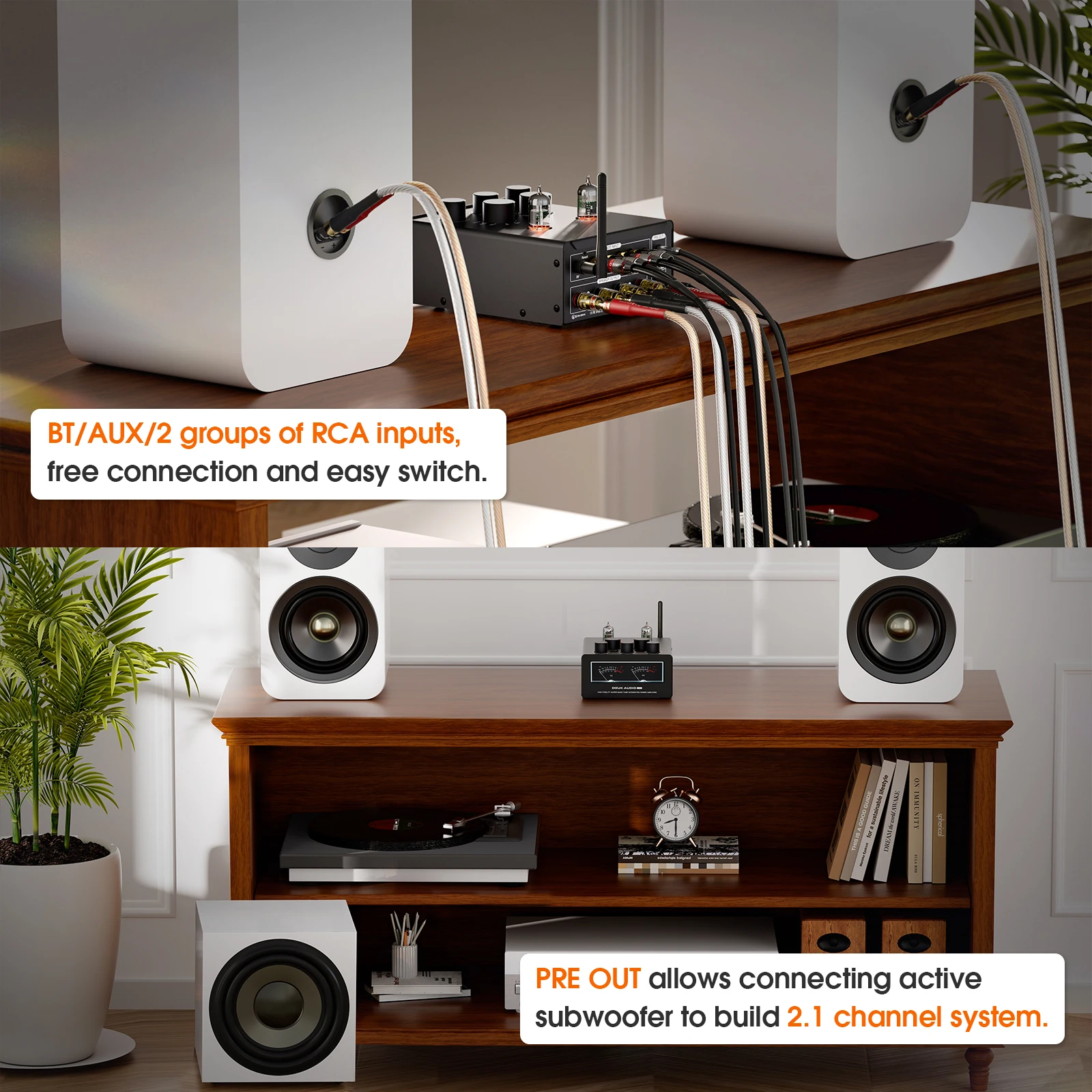 Ламповый усилитель Nobsound T6PRO HIFI TPA3255 Bluetooth5.1 JAN5725 Ламповый усилитель с VU-метром 300 Вт x2