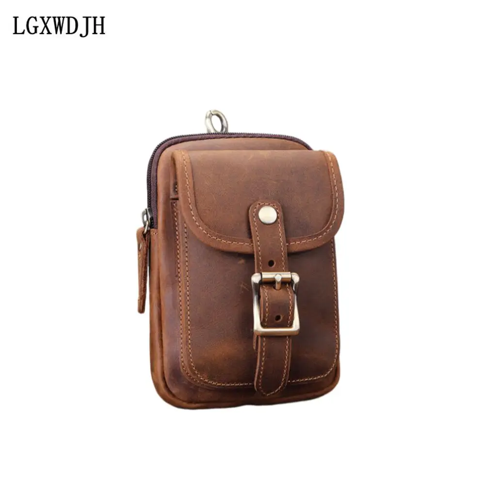 Man belt pouch  Mobile phone card wallet with leather belt  Retro genuine leather mountaineering travel bag  Waist bag for men