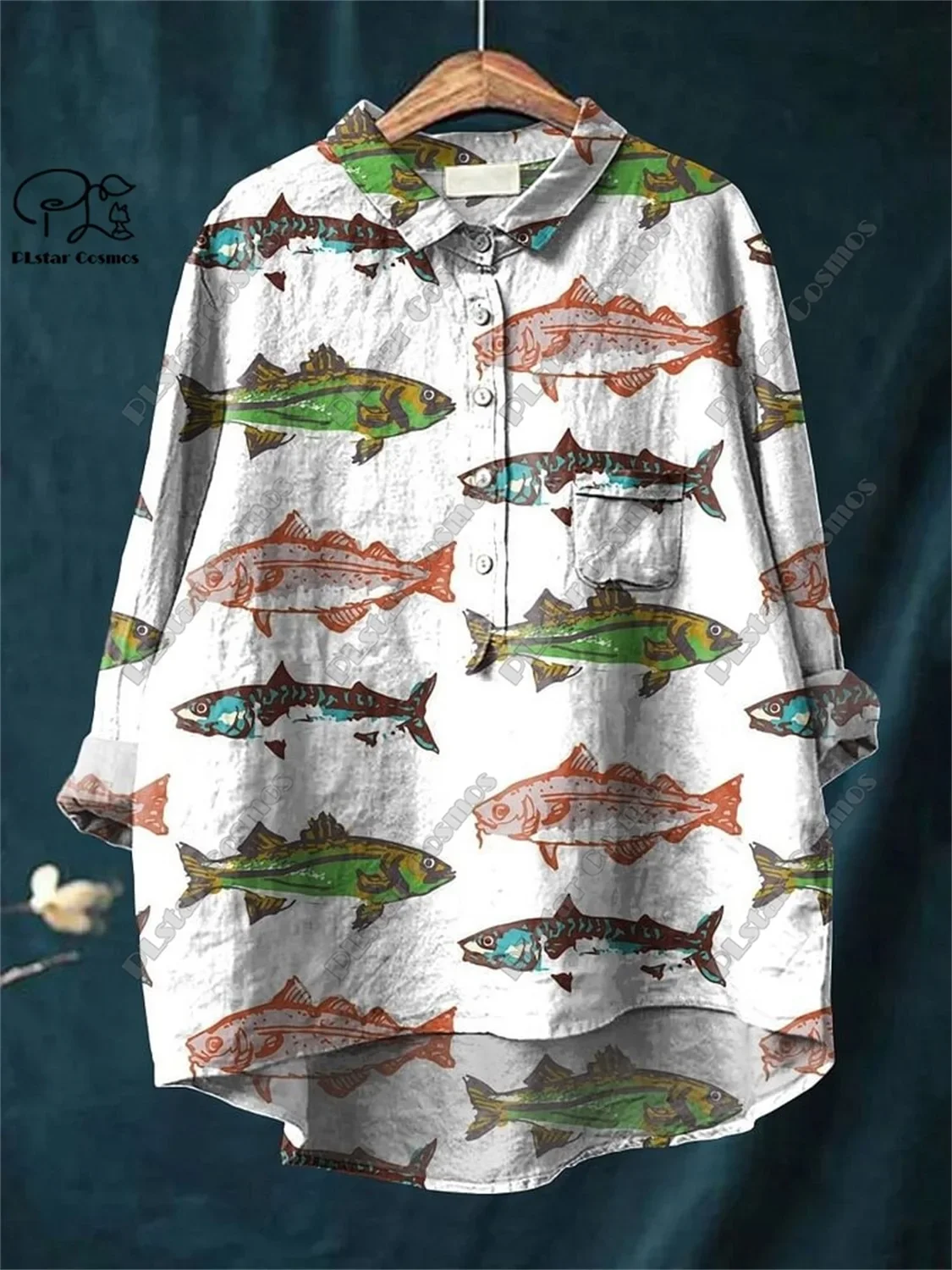 PLstar Cosmos new 3D printed carp whale sardine lobster women's fun casual loose open tube shirt K-4