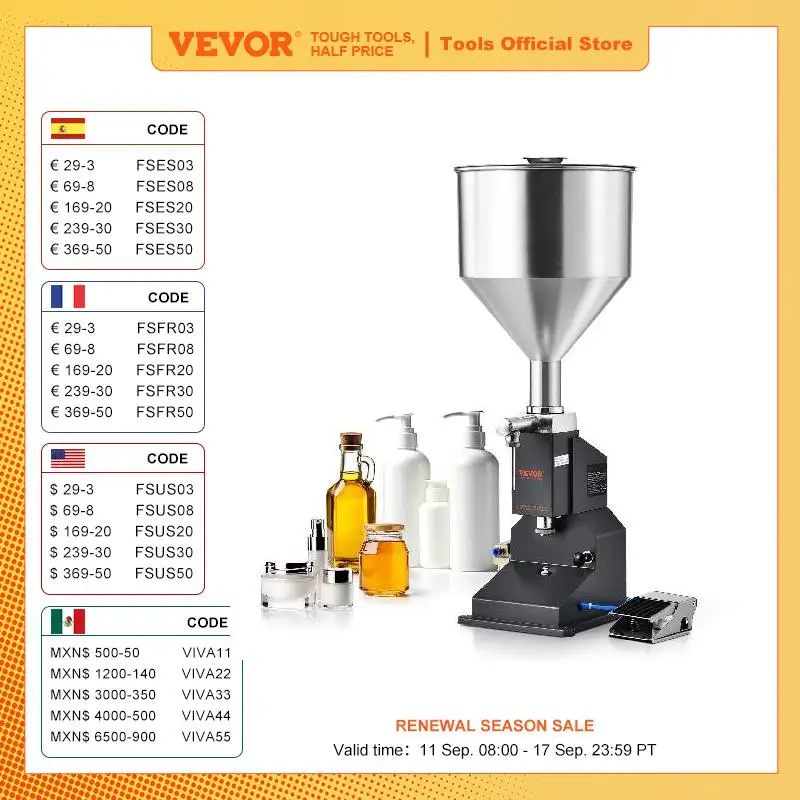 VEVOR 5-50/100 мл A02 пневматическая/ручная машина для розлива жидкостей, наполнитель для бутылок с педалью для воды, сока, косметического молока
