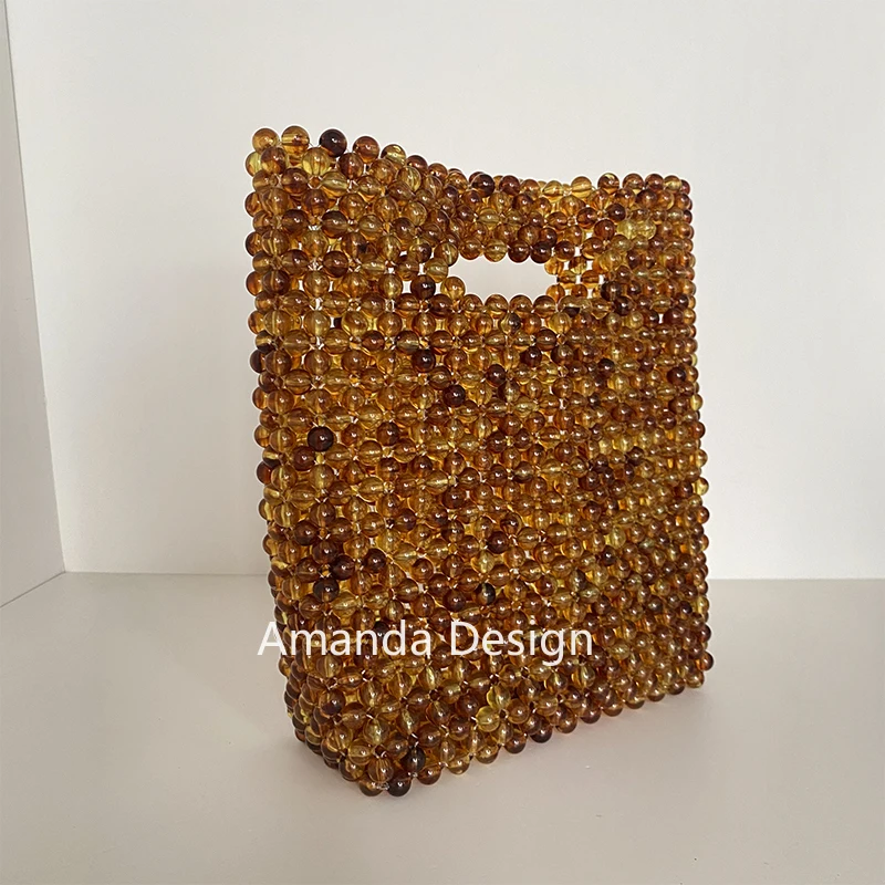 Purses Handbags Amber Acrylic Handle Summer Beaded Clear Bags for Women Celebrity Ladies Party Handmade Box Tote Evening Party