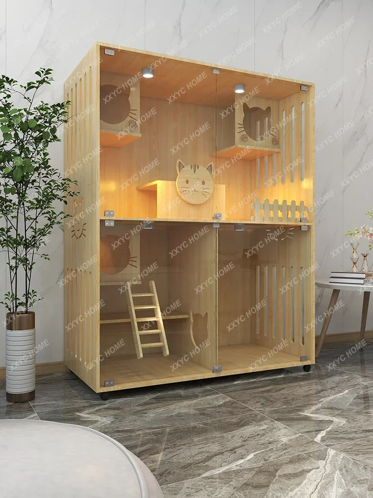 

Cat Nest Cat Villa Home Solid Wood Cat Cage Super Large Free Space Indoor Luxury Cattery