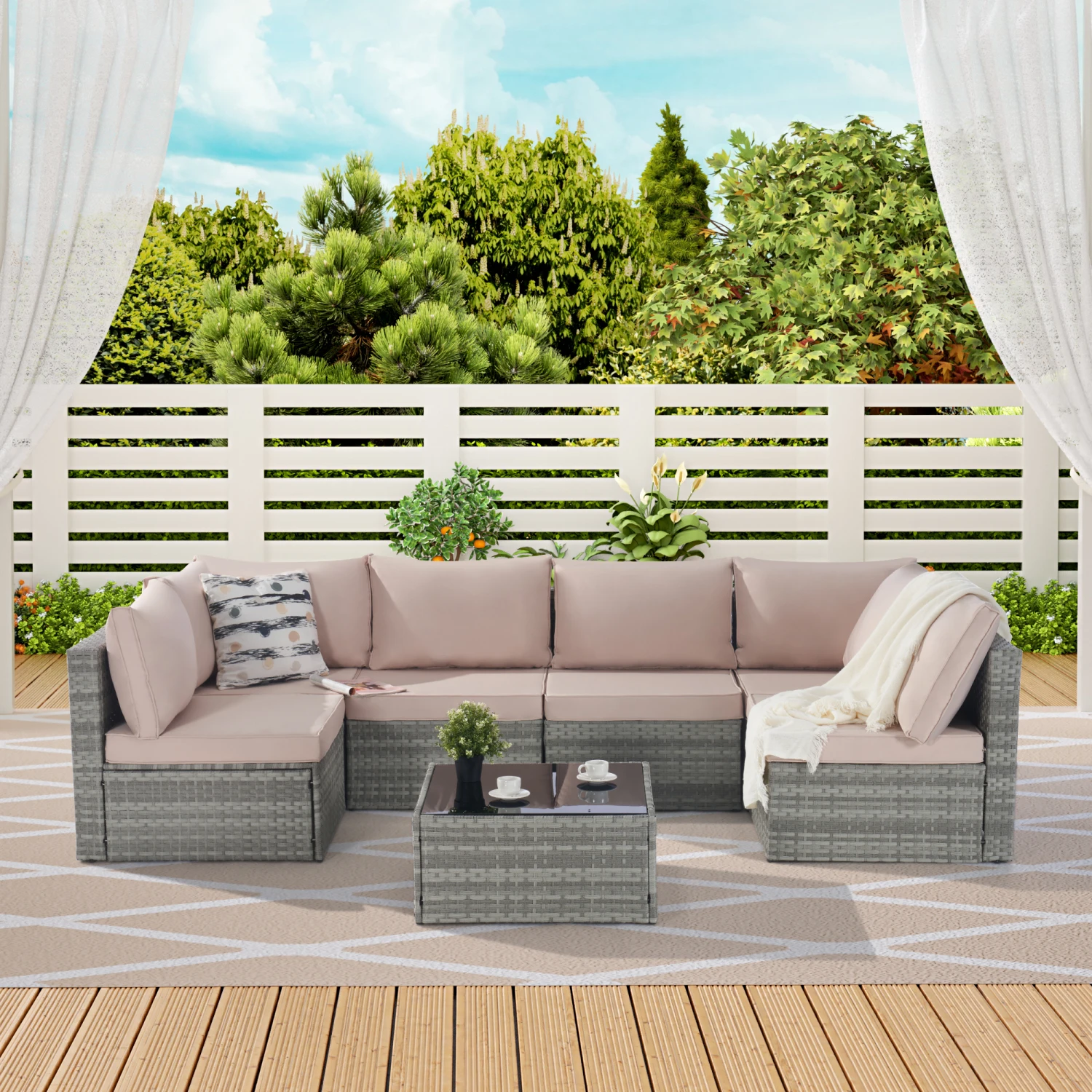 

Outdoor Rattan 7 Piece Furniture Set - Sofa & Table Set