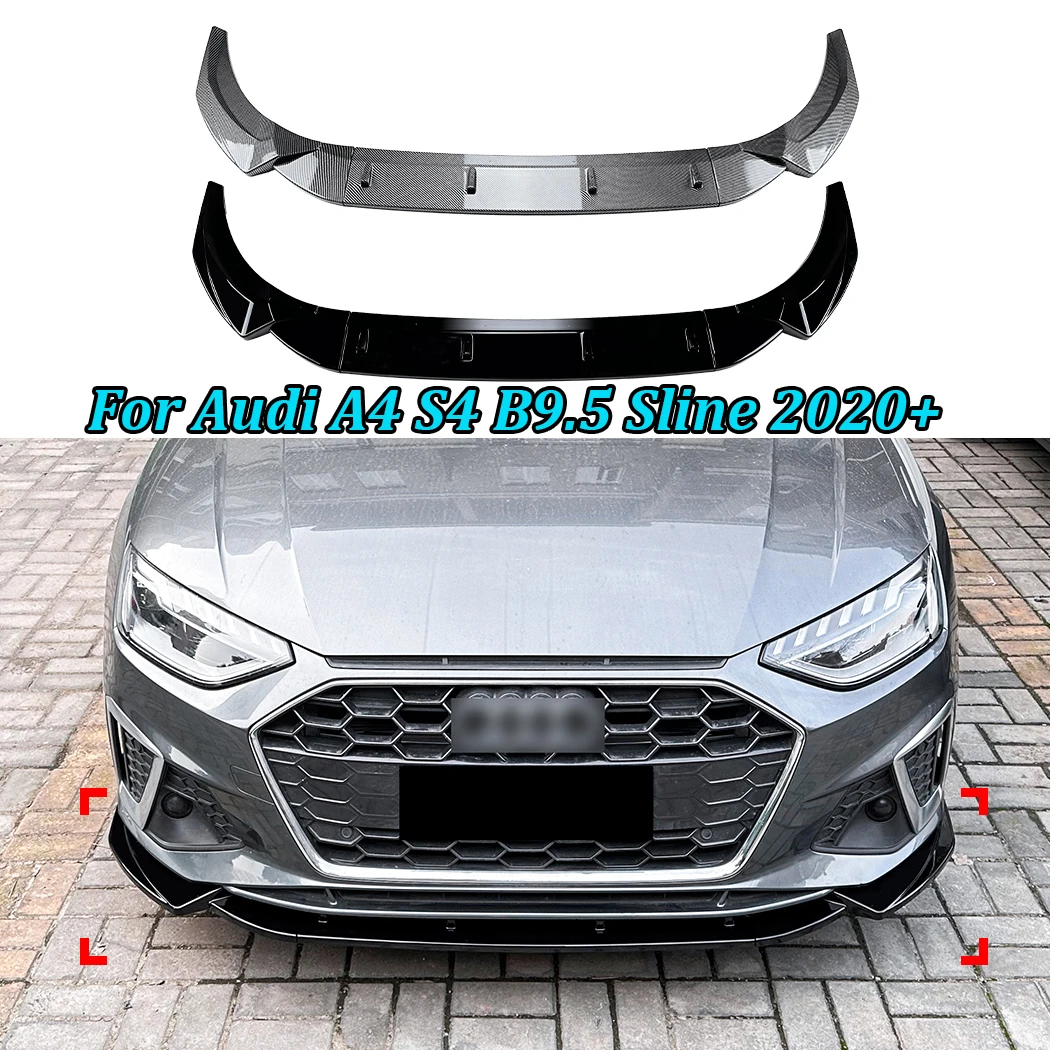 

For Audi A4 S4 B9.5 Sline 2020+ Car Front Bumper Lip Body Kit General 3-section Front Shovel Exterior ABS Protector Guard Kit