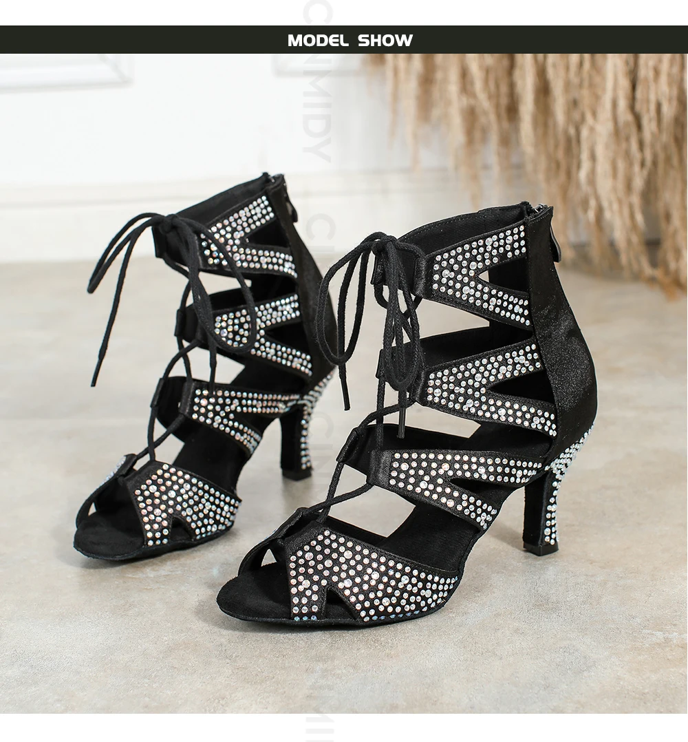 Neue Modische Diamant-Tanzschuhe für Damen, Bequeme Weiche Sohle, Party-Ballsaal-Tango-Salsa-Latin-Tanzschuhe mit Kubanischem Absatz – Detail 9
