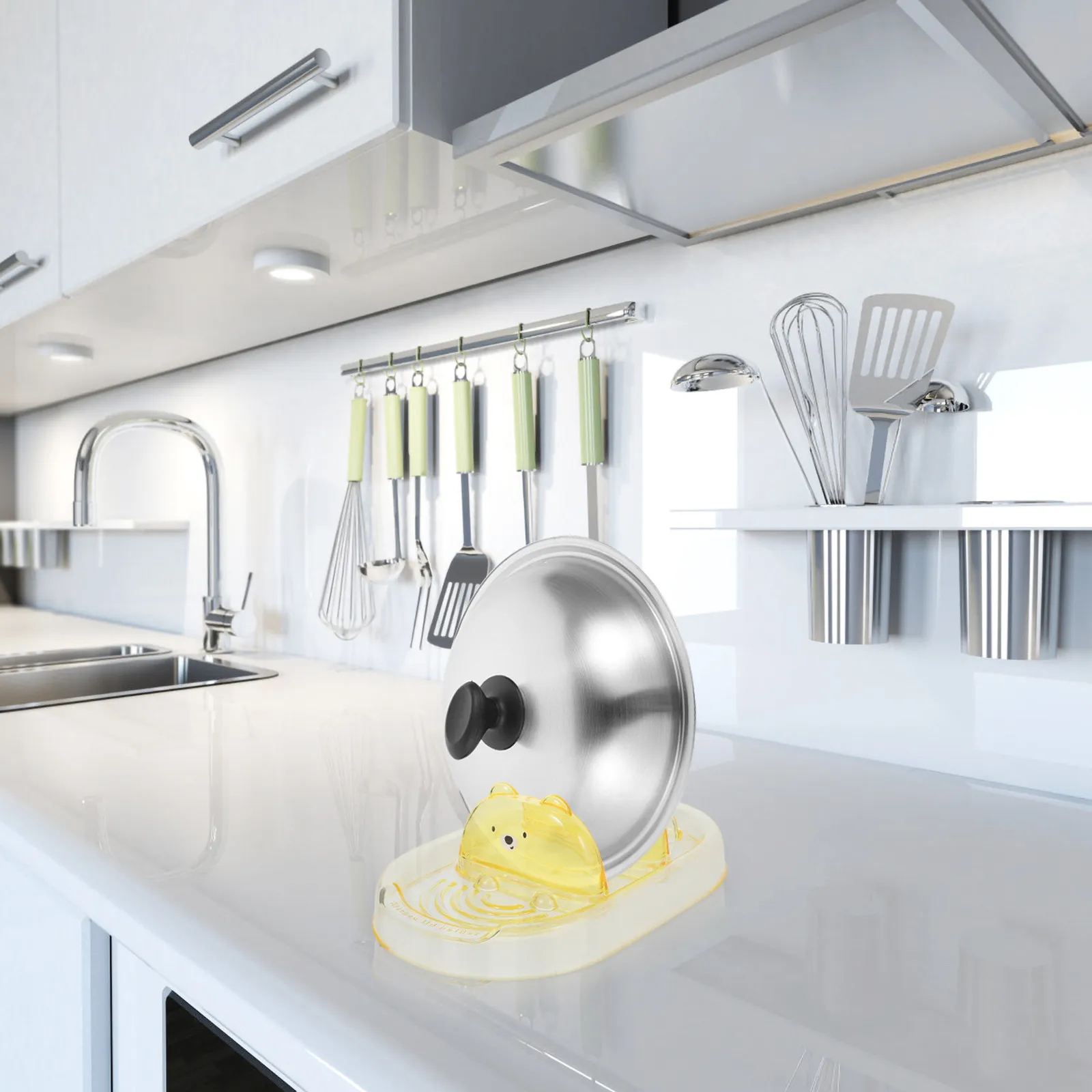Multi-Function Pot Lid Rack Heavy-Duty Kitchen Spoon Rest for Countertop Stove Organization Non-Slip Wear-Resistant Lid Holder