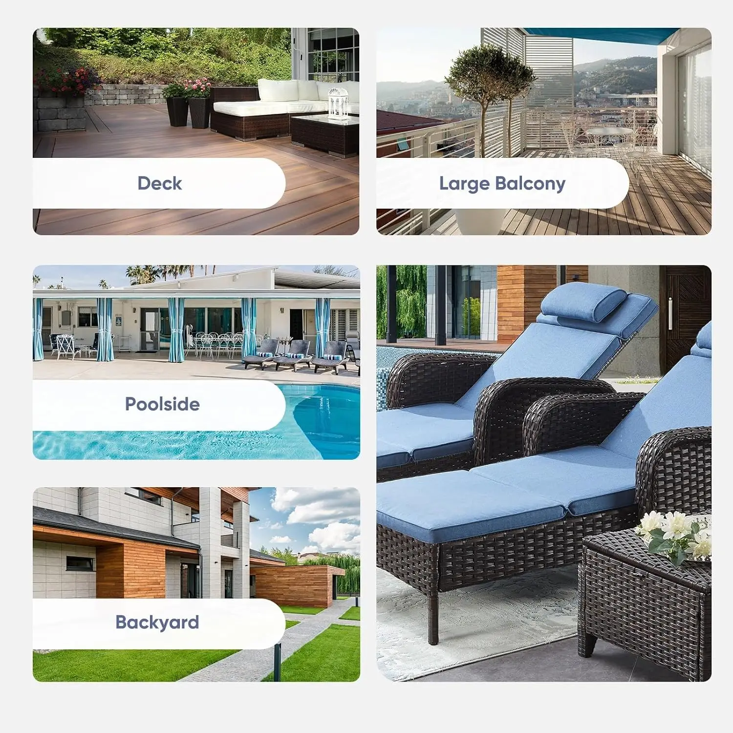 Wicker Chaise Lounge with Removable Cushions & Pillow, All Weather Rattan Pool Chair for Patio Deck 75 Inch, Customized