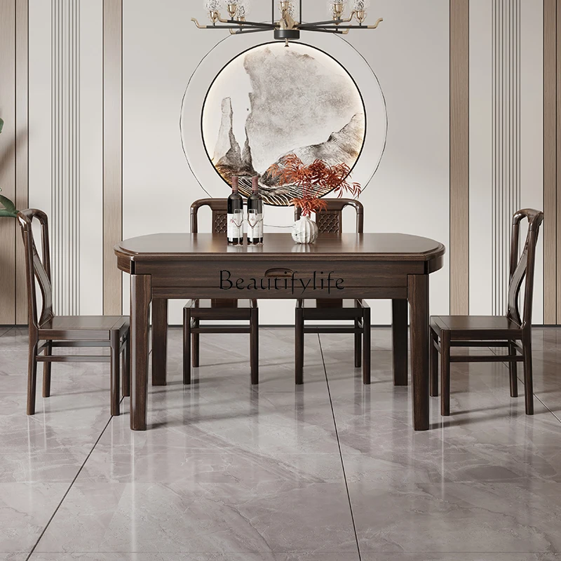 

Ebony all solid wood dining table new Chinese-style square and round dual-purpose retractable folding household