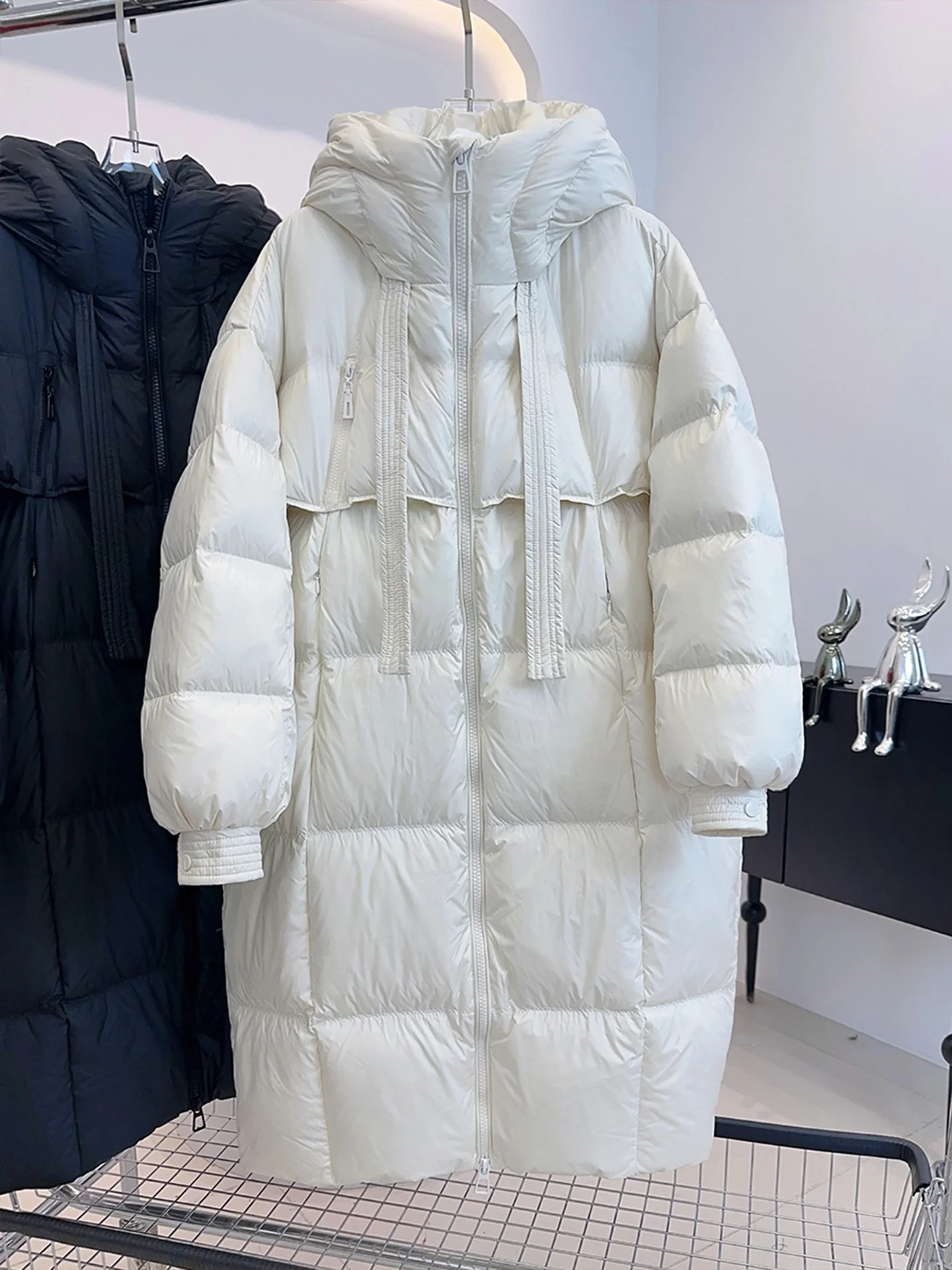 

European Design Thiened Hooded Versatile Cotton Jaet Women's Autumn Winter Mid-Length Featherweight Over-Knee Cotton Coat