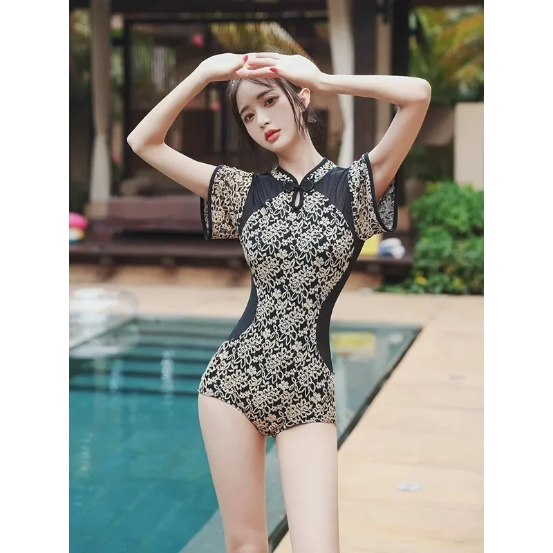 New Korean Girls Monokini Women Swimsuit Sets Summer Vacation Two Pieces Vintage Elegant Swimwear Dress Sexy Sweet Swimming Suit