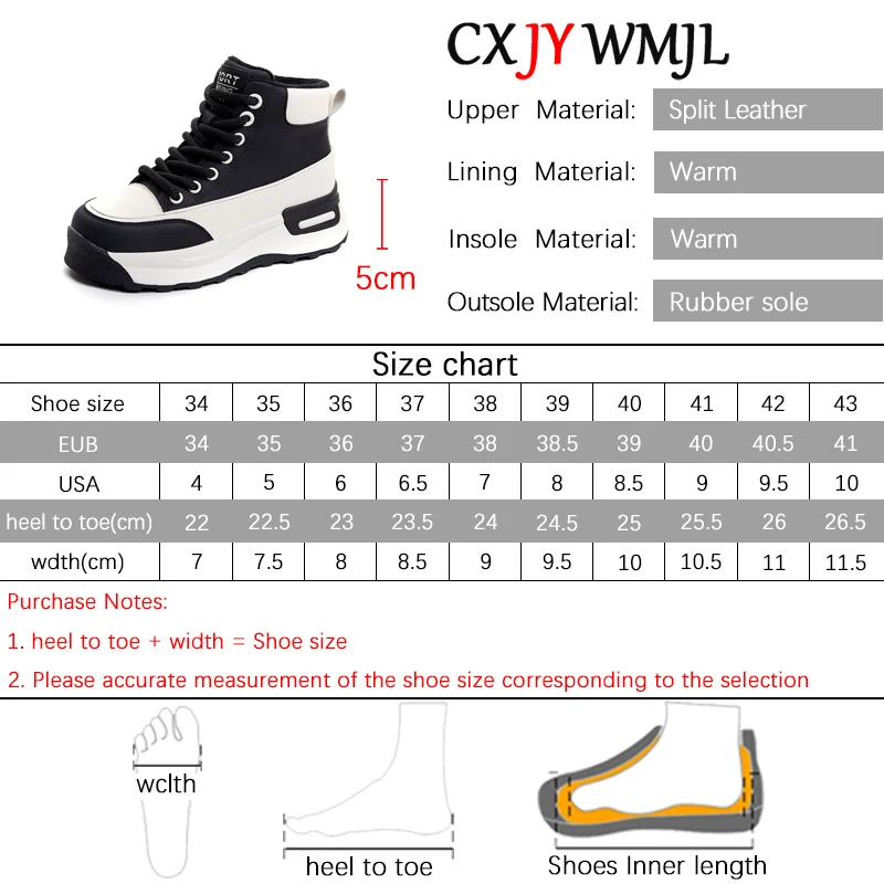 CXJYWMJL Genuine Leather High Top Sneakers Women Winter Platform Vulcanized Shoes Lace up Thick Soled Warm Casual Sports Shoes