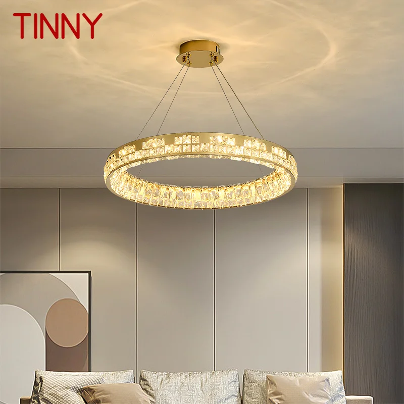 

TINNY Modern Crystal Pendant Lamp Led Round Ring Chandelier Nordic Creative Light Luxury Decor For Living Room Bedroom