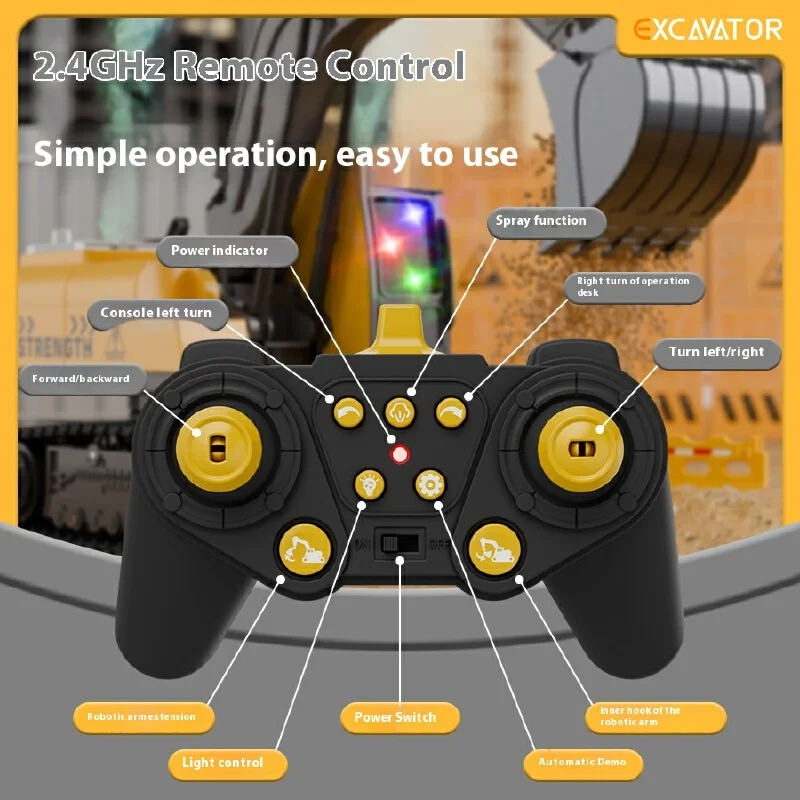 2025 nova liga de controle remoto escavadeira simulação elétrica veículo engenharia com luz spray música menino carro brinquedo