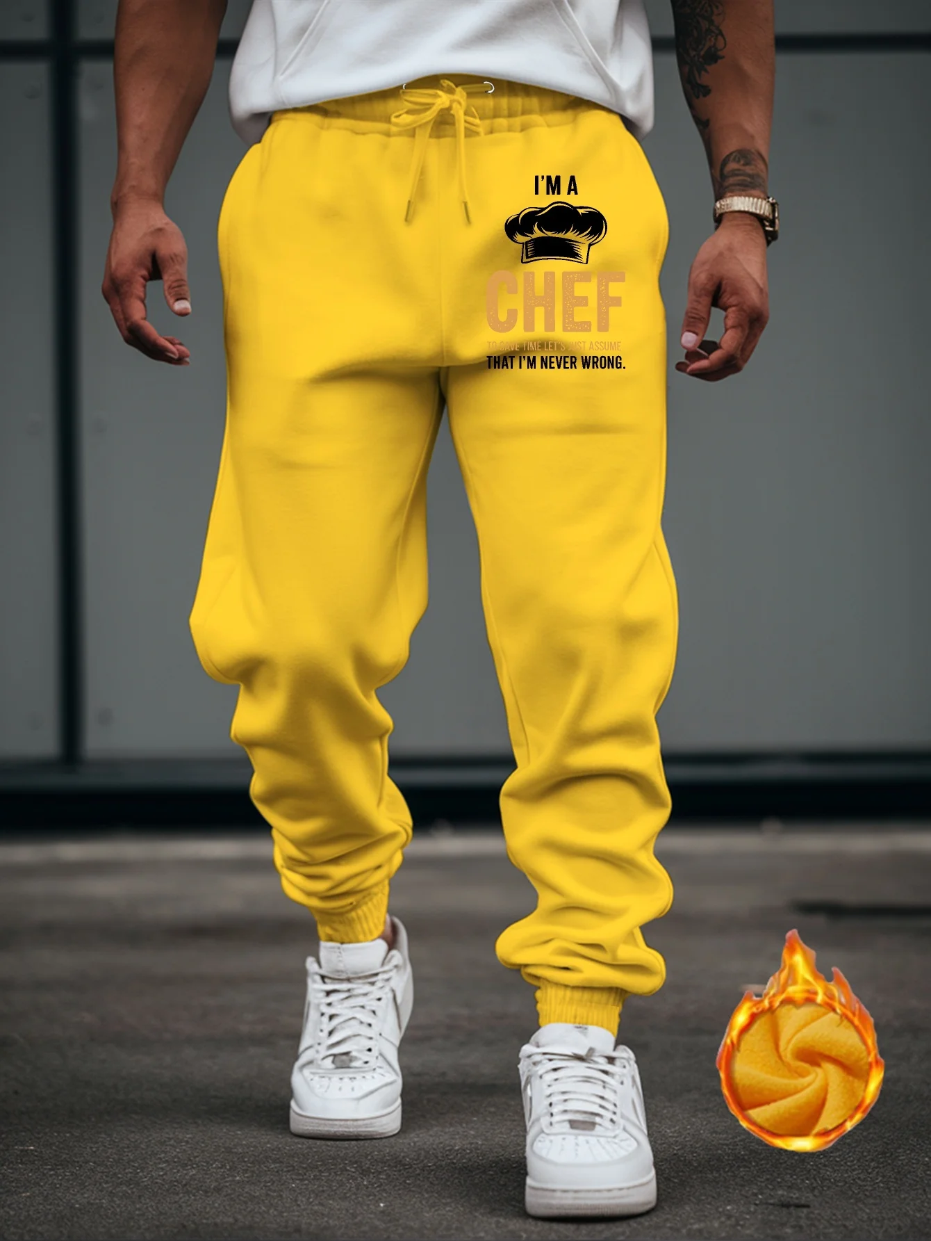 Casual‑street chef‑theme witty‑text graphic relaxed loose cut sweatpants men hip hop sports casual jogger pants