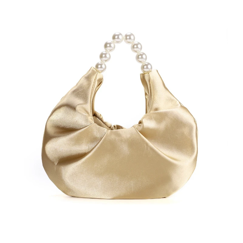 

French Design Fairy Bridesmaid Wedding Party Bag Women's Elegant Pearl Handle Cloud Bag Niche Color Silk Like Satin Evening Bags