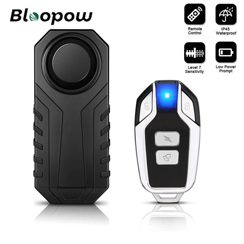 

Bloopow Motorcycle Alarm Wireless Remote Control Vibration Alarm Sensor Bicycle Scooter Waterproof Safety Alarm