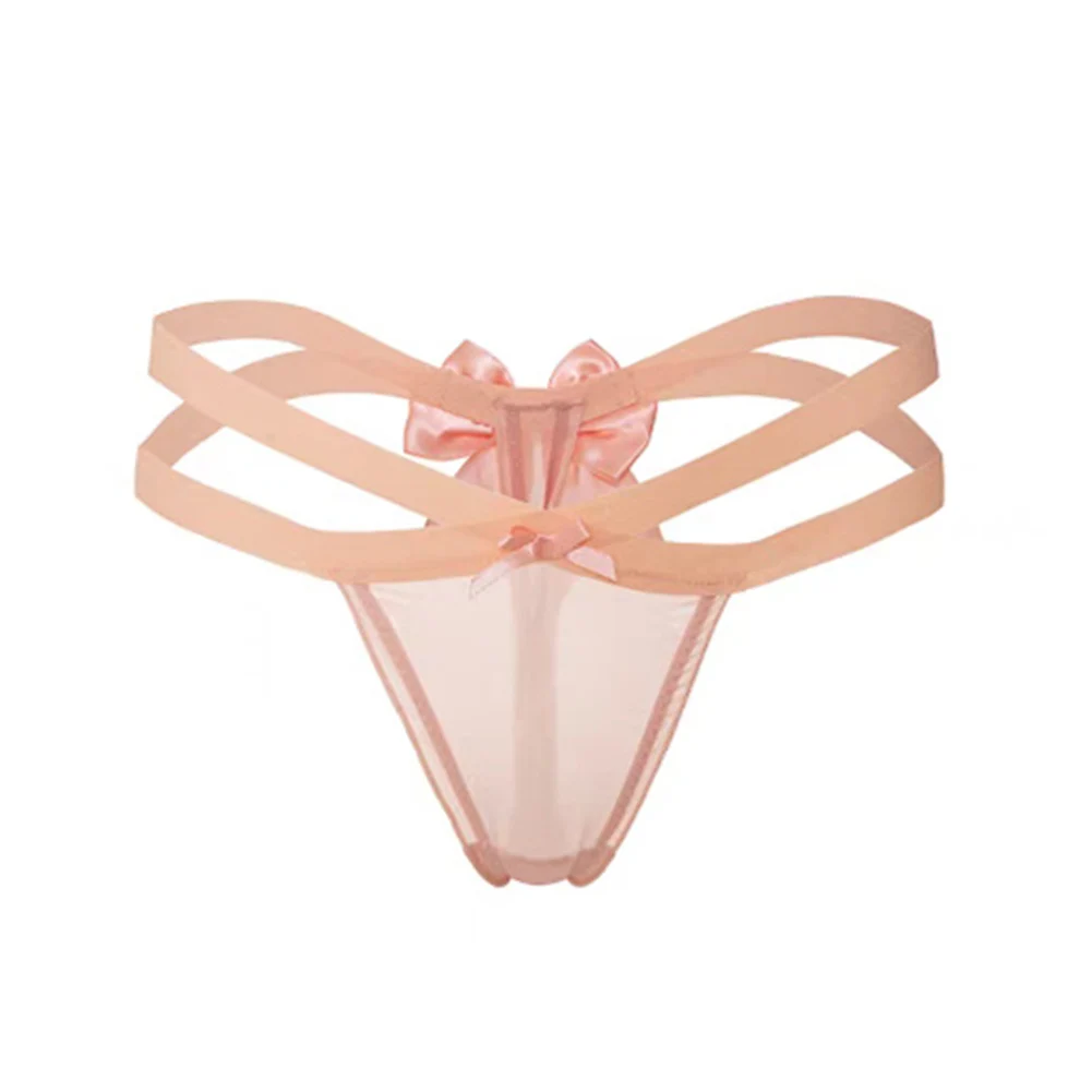 

1pc Elastic Cross-Strap Womens Thongs Underwear Big Bow Sheer Mesh Briefs Breathable G-strings Sexy Underpants
