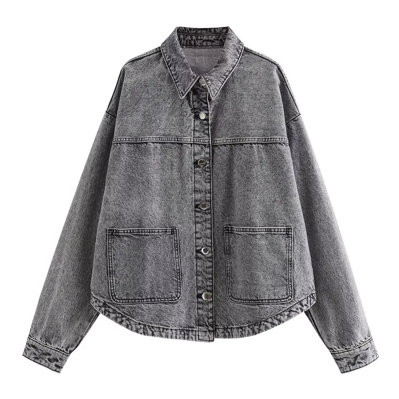 Tangada 2024 New Women Solid Oversize Crop Denim Jacket Boyfriend Style Female Coat Outwear 4M096