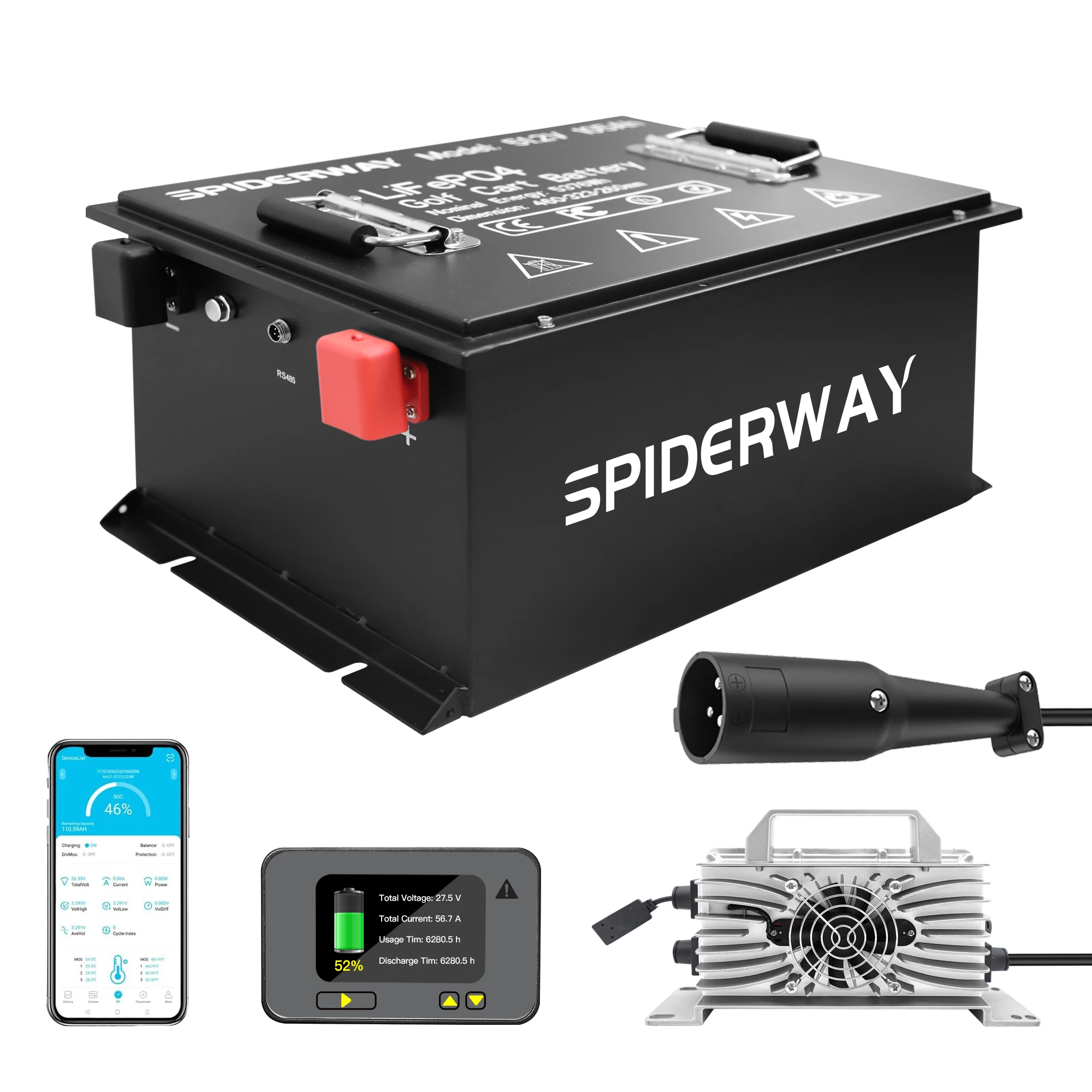 

48V 105Ah LiFePO4 Lithium Battery With 25A Charger 200A BMS 6000+ Deep Cycle for Polaris Ranger XP KINETIC Utility Vehicles