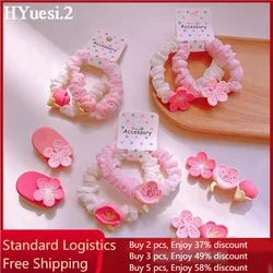 Sweet Pink Cherry Blossom Hair Clip Elastic Flower Charms Hair Ties Summer BB Duckbill Hairpins For Kids Girls Headwear