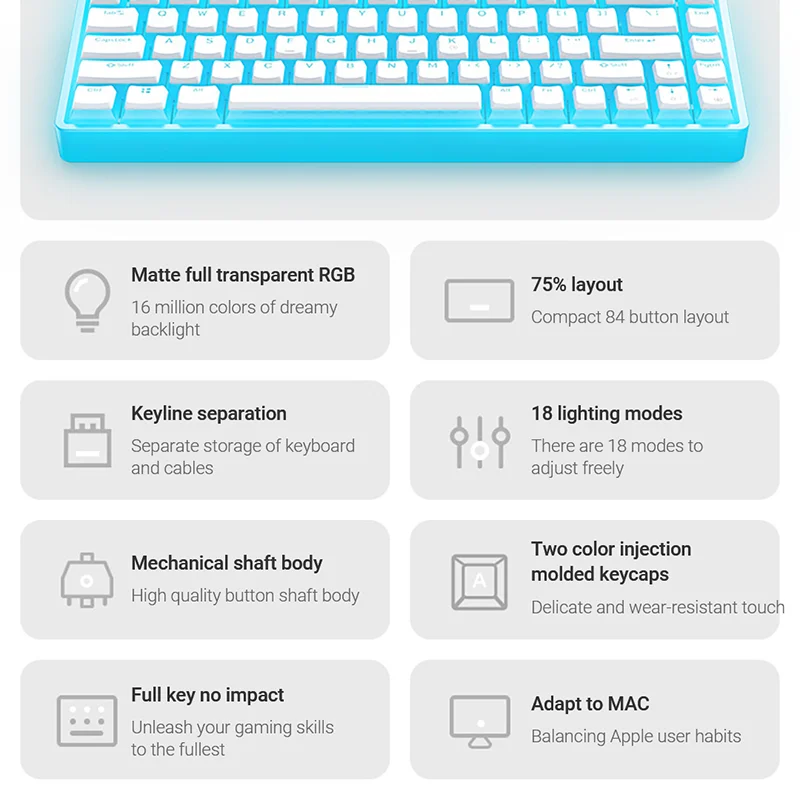 لوحة مفاتيح ميكانيكية سلكية ONIKUMA ، 84 مفتاح ، ضوء RGB ، جميع المفاتيح بدون ثقب ، الألعاب ، المكتب ، سطح المكتب ، الكمبيوتر ، الكمبيوتر المحمول ، الكمبيوتر الشخصي
