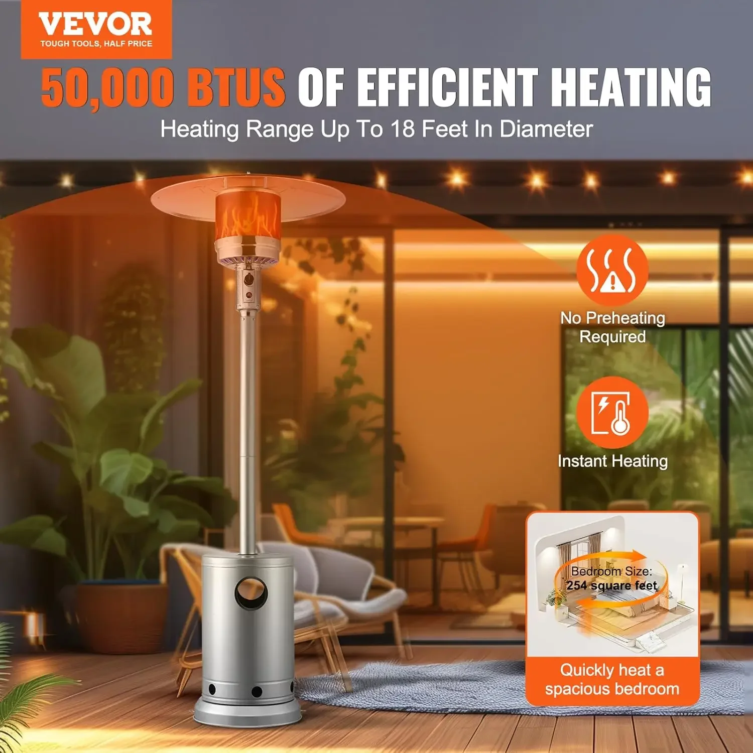 Patio Heater for Outdoor Use, 50000BTU Propane Heater Tall Hammered With Round Table Design, Metal Burner and Wheels, Fixed Outd