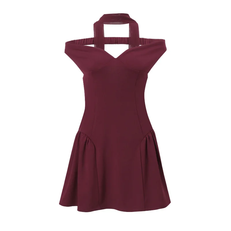 Vestido ajustado de color liso con espalda descubierta para mujer, sexy, con cuello en V, corte bajo, otoño 2024