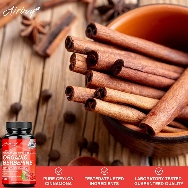 Berberine Capsules - with Ceylon Cinnamon - Blood Sugar Balance, Cardiovascular Health, Aid Digestion, Promote Metabolism