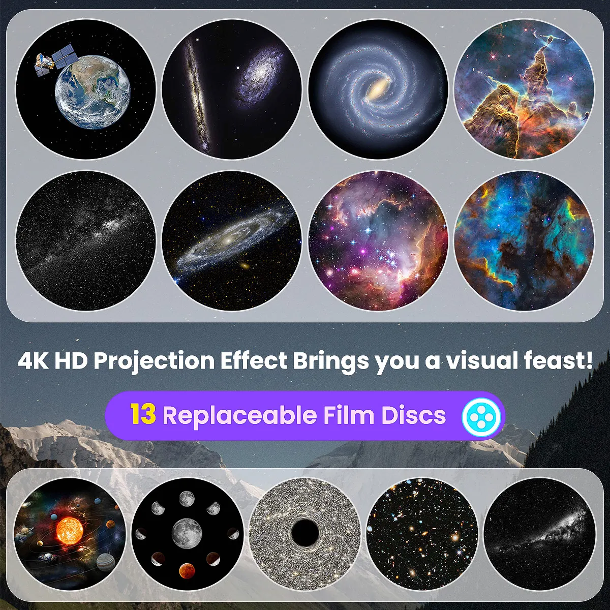 13 in 1 HD Planetarium Galaxy Projector 360 ° Rotating Timer Adjustable Knob LED Night Light for Room Decor for Kids & Adults