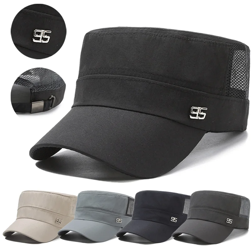 

Men's Comfortable Breathable Mesh Cap Adjustable Flat Top Stylish Hat