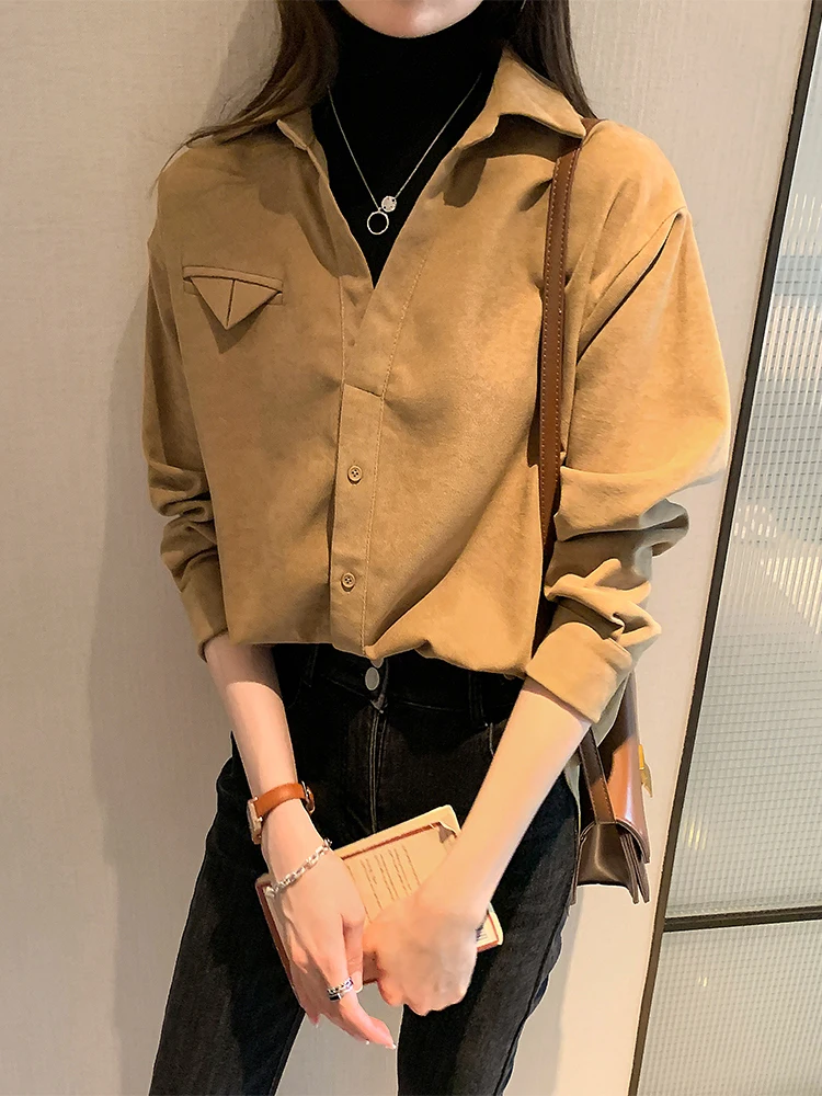 

Женская утепленная рубашка-обманка (имитация двойки) с длинным рукавом, в стиле ретро, для весны, осени и зимы, с воротником, для многослойного ношения, базовый слой.