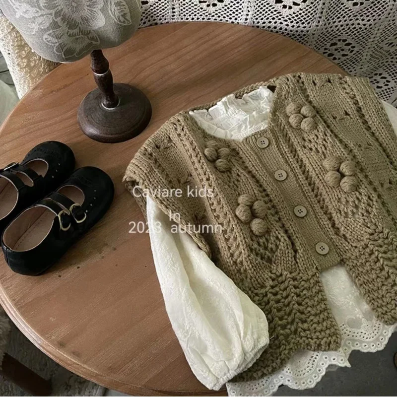 Kxkm-Girls' Autumn Sweater Vest Autumn Fashionable Blouse Shirt Two-Piece Vest Set Autumn Long Sleeve Fashionable Suit