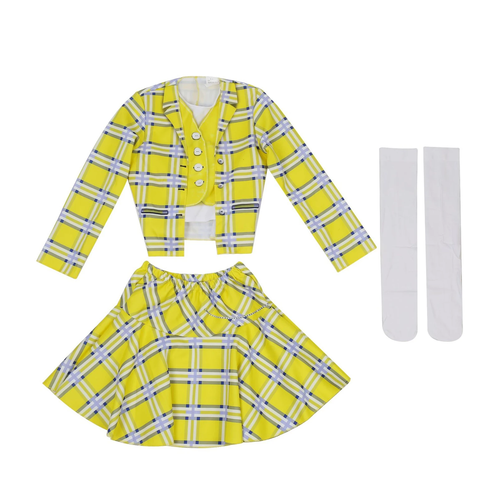 Teenage Girls Clueless Cher Horowitz Costume 2 Piece Outfit Movie Alicia Silverstone Carnival Birthday Party Plaid Dress Cosplay