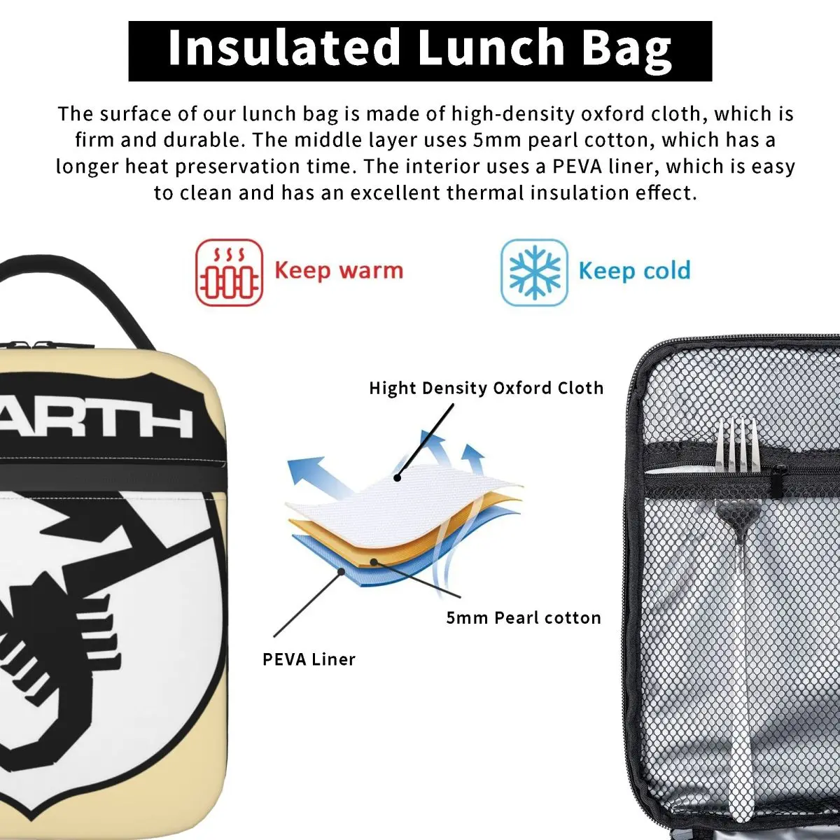 Adesivo Scorpione Abarth Print Insulated Lunch Bag for Women Children Portable Food Boxes Thermal Lunch Box Tote