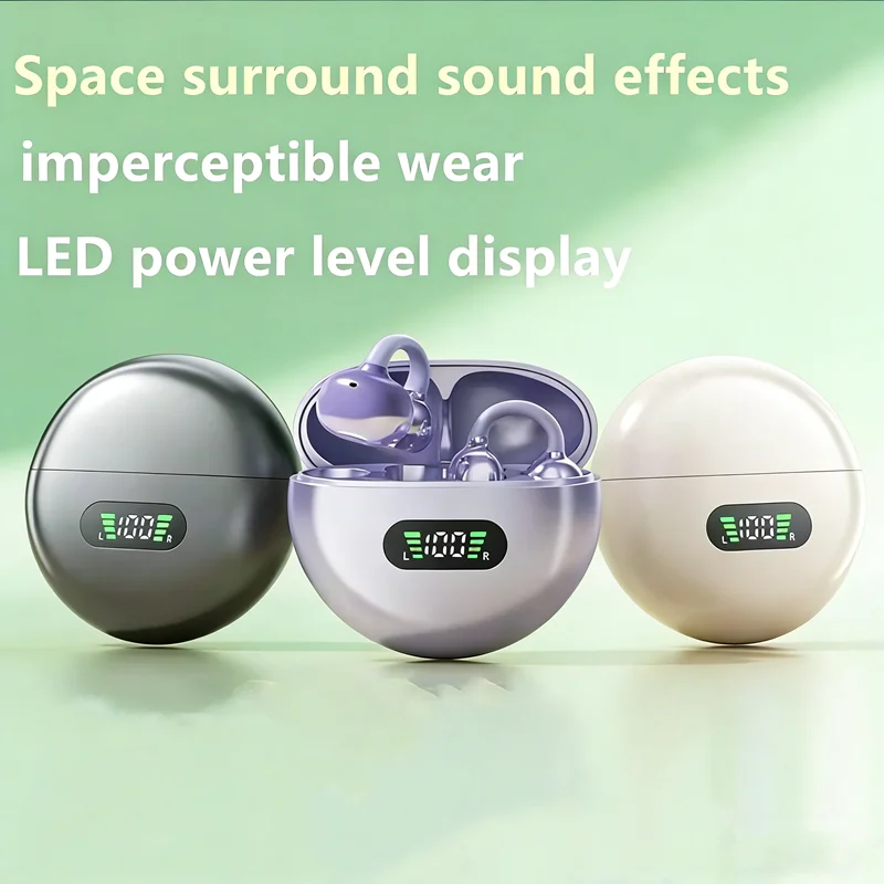 

New TWS Bone Conduction Earphones Bluetooth 5.3 Earbuds Clip on Ear Comfortable Sport Digital Display Headsets for smartphones