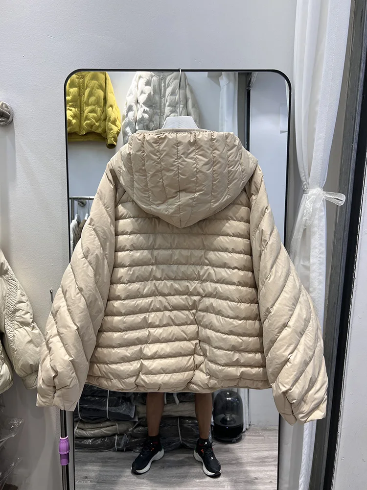 سترة نسائية قصيرة الطراز بتصميم مضلع لحم الخنزير مع قلنسوة كاجوال متعددة الاستخدامات من ريش البط الأبيض على الطراز الكوري معطف جديد للأسفل