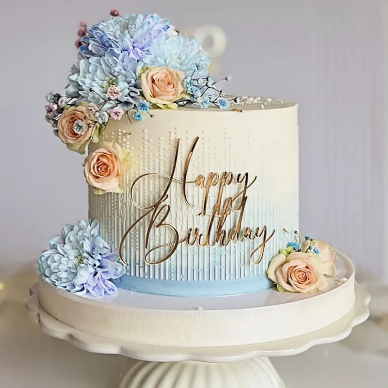 New Side Acrylic Happy Birthday Cake Toppers Gold Silver Children Party Cake Toppers Dessert Decoration Baby Shower Baking Gift